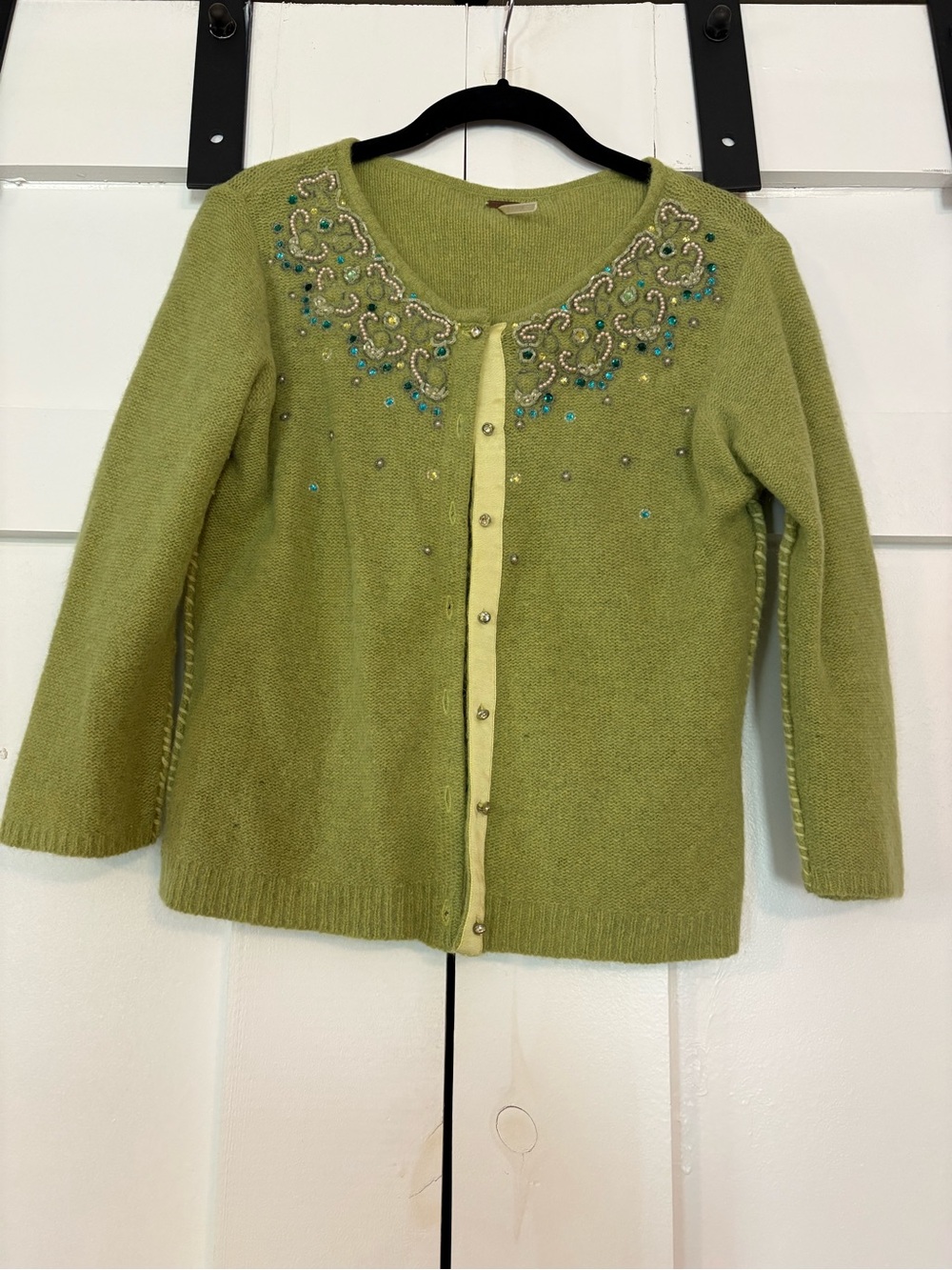 Free People Green Embellished Button Cardigan